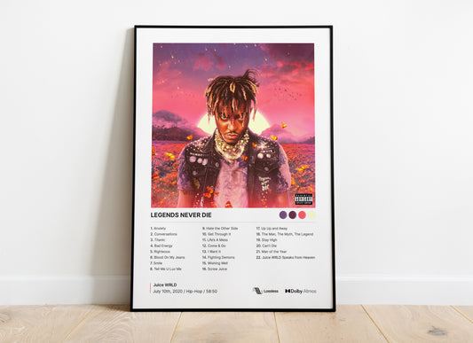 Póster de portada del álbum "Legends Never Die" de Juice WRLD