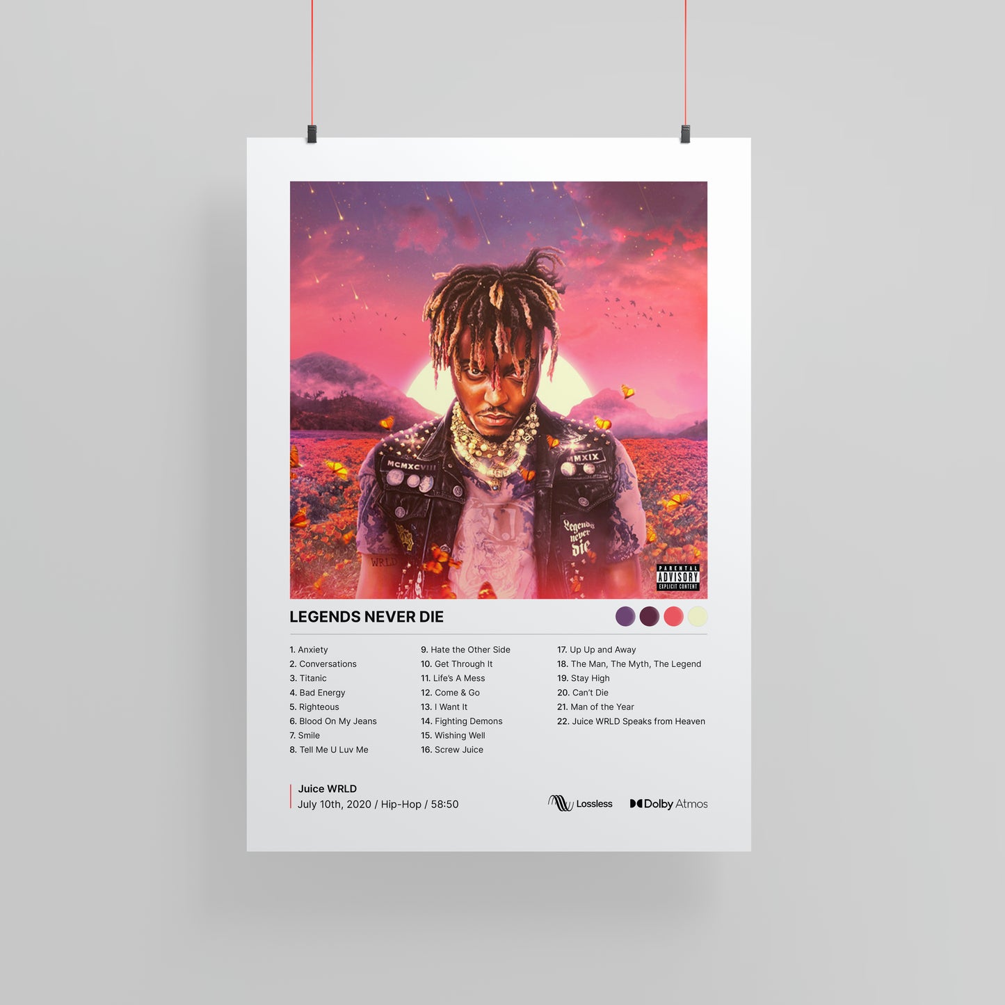 Póster de portada del álbum "Legends Never Die" de Juice WRLD