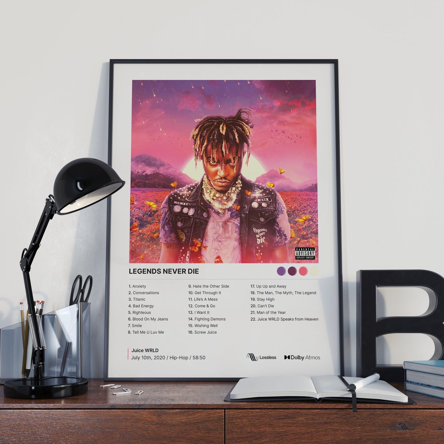 Póster de portada del álbum "Legends Never Die" de Juice WRLD